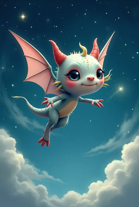 Cute monster girl flying from the night sky 