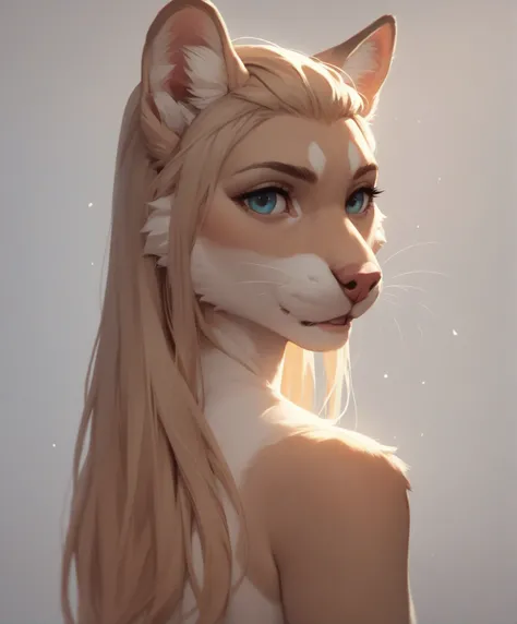 furry girl with human face, fur, 