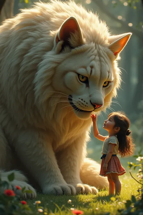 A girl with a big cat