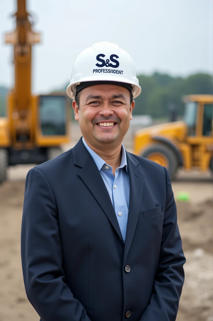 Executive manager of S&S Cement Professionals Limited, wearing white safety helmet carrying  company logo