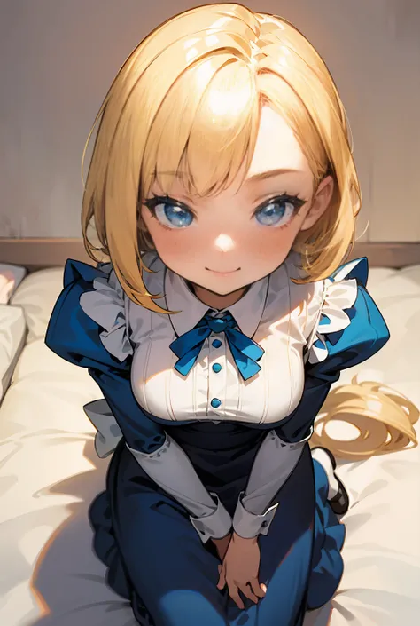 Beautiful 18 year old girl,  big blue eyes,  Big Breasts, Small and slim, 8k, top quality, ( very detailed head: 1.0), ( detailed face : 1.0), (Highly detailed hair: 1.0),   maid clothes,  Detailed Official Artwork ,  Anime Moe Art Style,   Neat Detailed A...