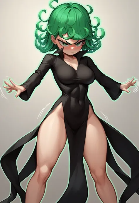 score_9, score_8_up, score_7_up, source_anime, best quality, clear face,Tatsumaki, green hair, green eyes, medium hair, large breasts, perfect body, looking at , cute serius,pissed,blush,wearing black dress,view ,big tit,hot,r,motion lines,motioon lines,st...