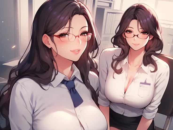 Fraction_9, Fraction_8_up, Fraction_7_up, Fraction_6_up, Fraction_5_up, Fraction_4_up, Yuxi, brown  eyes, black hair, Long hair, Big breasts,  Mature Women ,  1 Girl, Long_hair,   blush, sweat, Purple_ eyes, brown_hair, Lips, Purple_hair,  Smile,  unique ,...