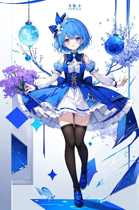 Magical Girl、Blue hair short、stockings