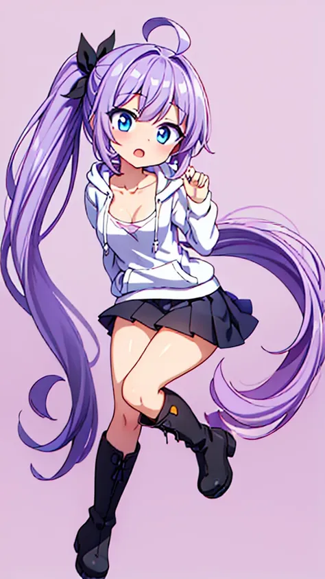 One 20 Year Old Girl, (Masterpiece, SFW, 2D, Anime, Anime Style, Clean Line Drawing, Absurdres, High Image Quality, High Brightness, High Contrast, High Quality, High Detailed), BREAK ((Lilac Colored Hair:2, Tying a Side Ponytail with a Black Ribbon:2, Lar...