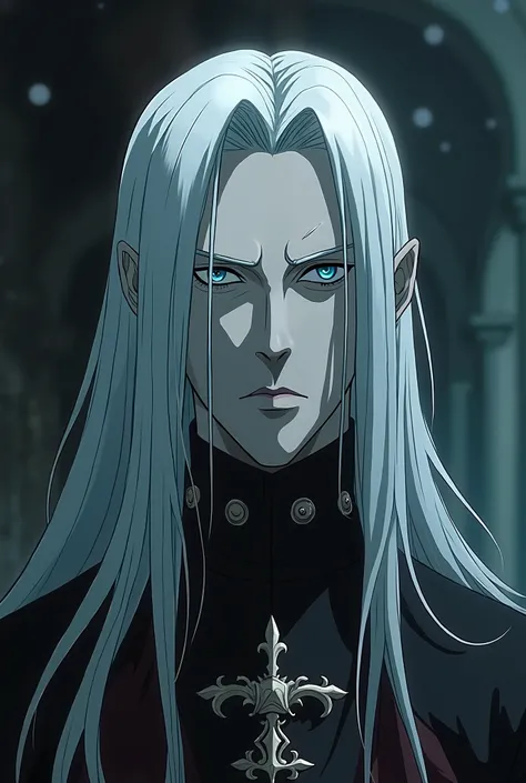 1 person, cold,  neutral , strict,  indifferent expression ,  straight long white hair, strict,  blue eyes , noble,  pale skin vomited, dull colors, Royal clothes, 25 years old, adult face,  clear focus , mature, One, male,  blurred foreground ,  cinematic...