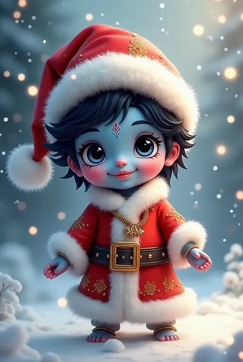 Small Krishna  , santa cap , wearing santa clothes