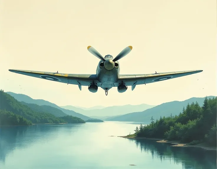 (((Japanese painting)))。Fly above the lake。Supermarine Spitfire