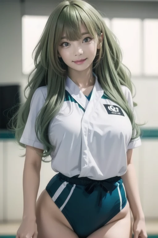   light green hair , ((Big Hair)),  double eyelids in judo uniforms,   perfect figure, Nice face,  perfect skin, Black Eye,  pink clothes 