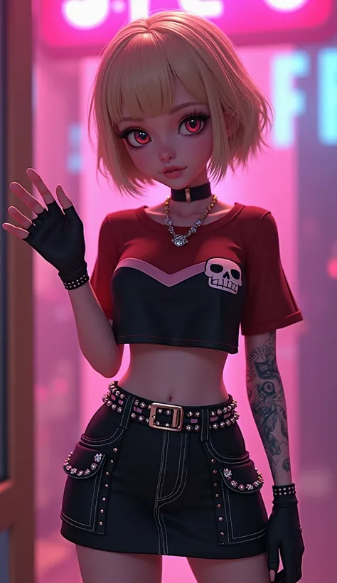 (Ultra-detailed eyes), (((textile shading))), (((Best Quality))), (((masutepiece))), (((Ultra-detailed CG))), sassy girl, (((magical ))), (Petite), (tiny chest), blonde short hair, blonde short hair, blonde short hair, pin up emo, ((gorgeous hair)), Pink e...