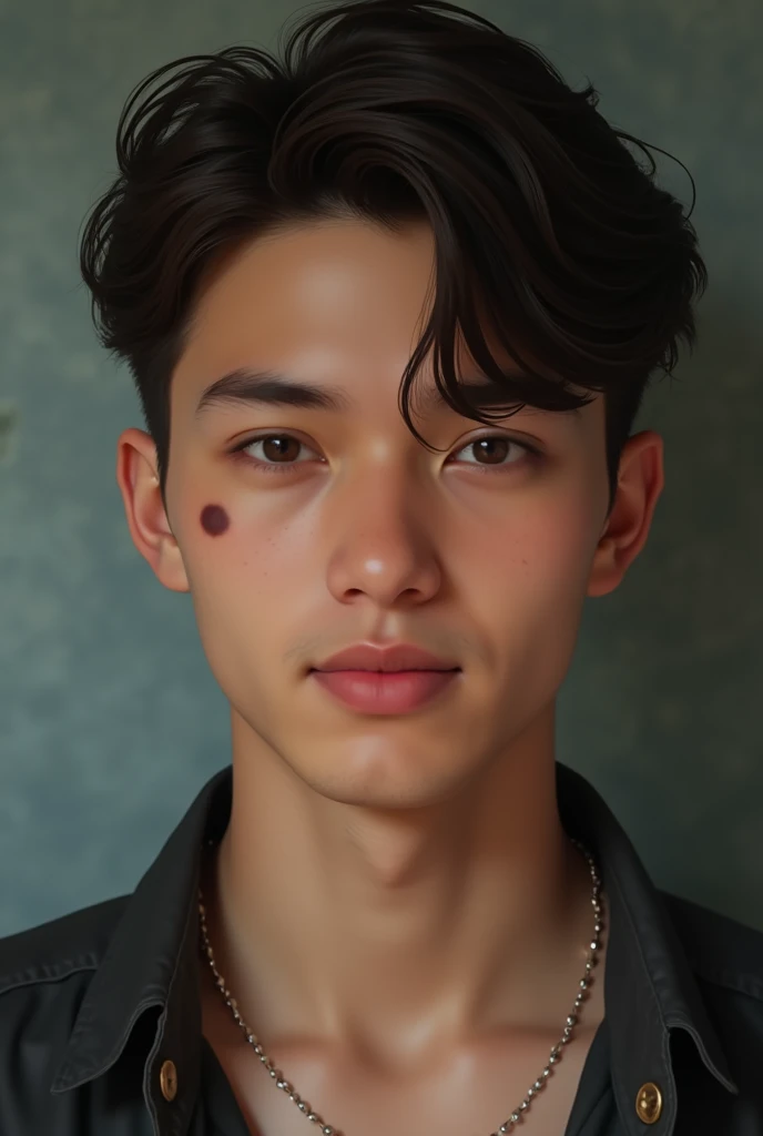 A handsome teenager with a small black mark under the right cheek