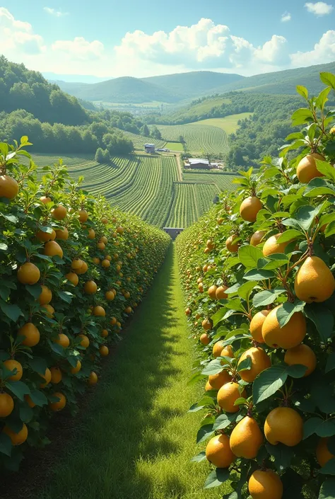 Create a picture of the widest pear plantation