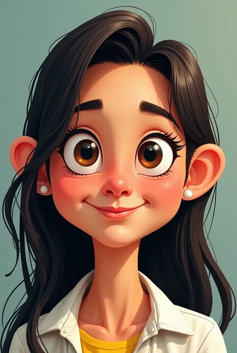 39 year old woman trigueña ,  loose straight hair big eyes, boca grande, Dear Larga cartoon