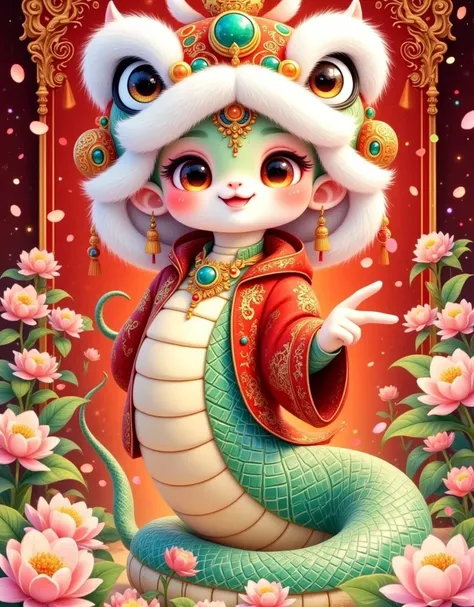 Human snake，Chinese lion hat， Chinese Year 