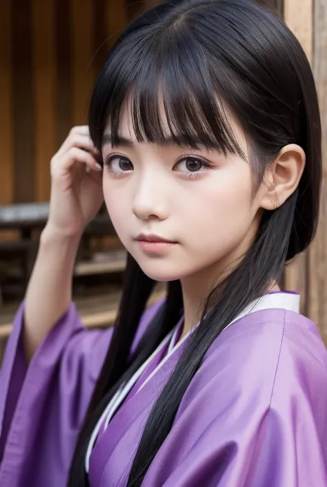 woman　 Black Haired Purple Eyes Okappa　Traditional Ethnic Group 