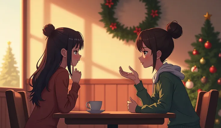 anime style: beautiful woman
A thoughtful image showing two friends discussing the emotional aspects of gift-giving over coffee in a cozy café. One friend gestures with understanding while the other listens attentively. The scene is decorated subtly for th...