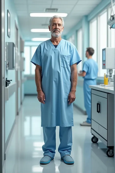 A male patient visiting the hospital for a check-up, with a clear view of his face, photorealism, full body image