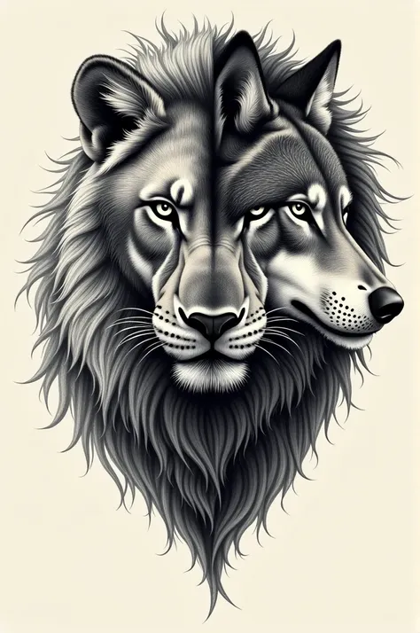 Tattoo template one side of the head should be the lion the other side of the head should be the wolf 