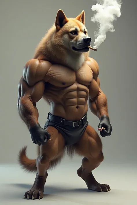 Muscular dog smoking