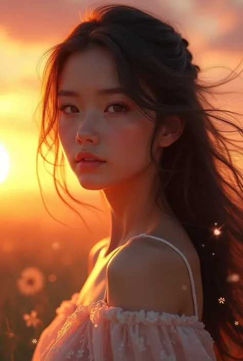 Beautiful girl at sunset 