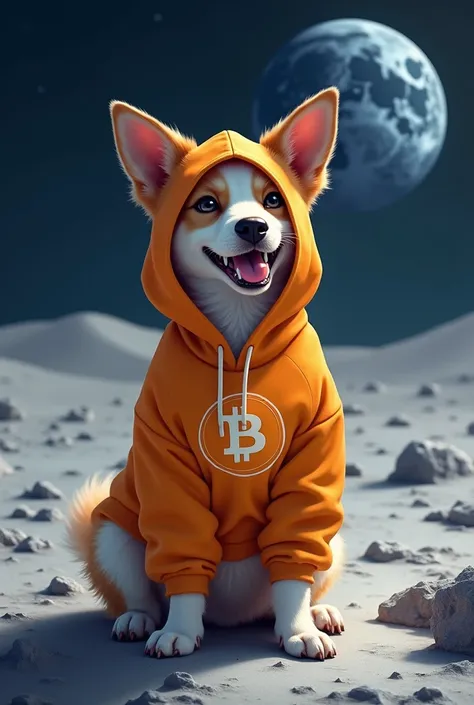 $DOG meme on the moon has to wear an orange hoodie with the bitcoin logo 