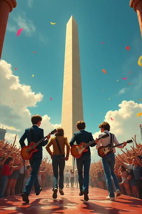 Image of the young Beatles ,  playing at the obelisk in Buenos Aires