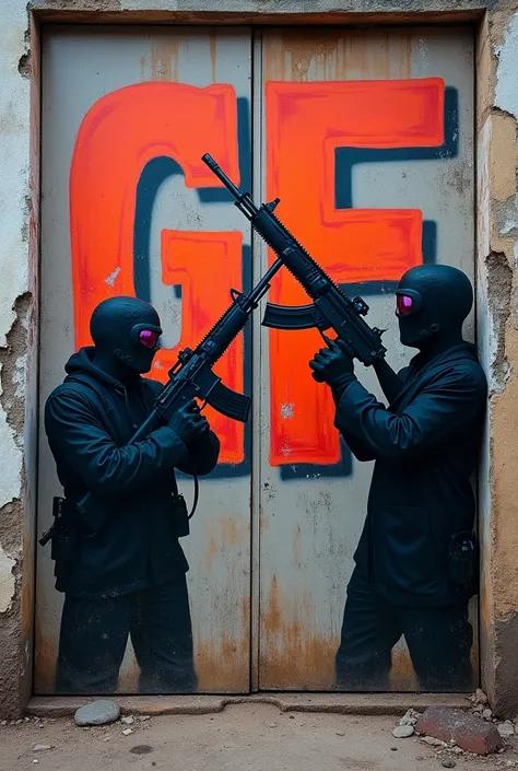 Graffiti with guns and the letters GF