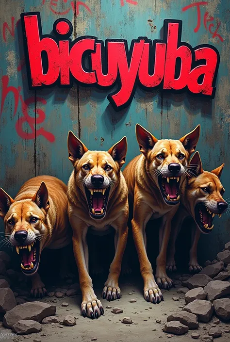 Graffiti with rabid dogs and the word Bicuyuba 