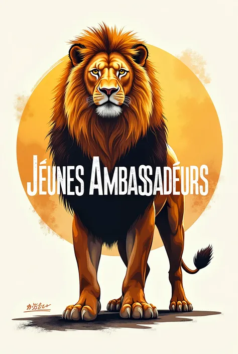 Un lion avec en arrière plan écrit : jeunes ambassadeurs. Un slogan : Jeune, domine ta génération.