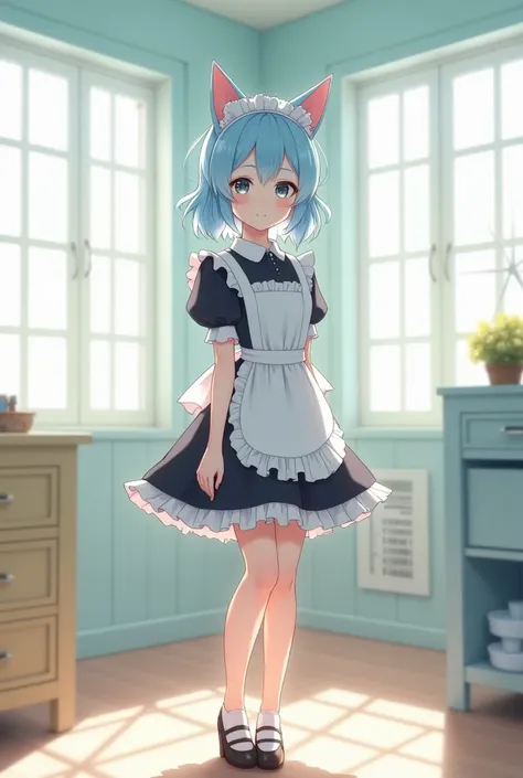  dog ear　Maid　Light blue hair