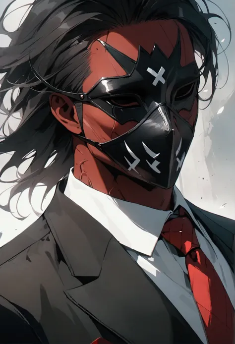 Red_skin,male,black_suit,red_tie,black_mask_with_white_x_written_on_it.