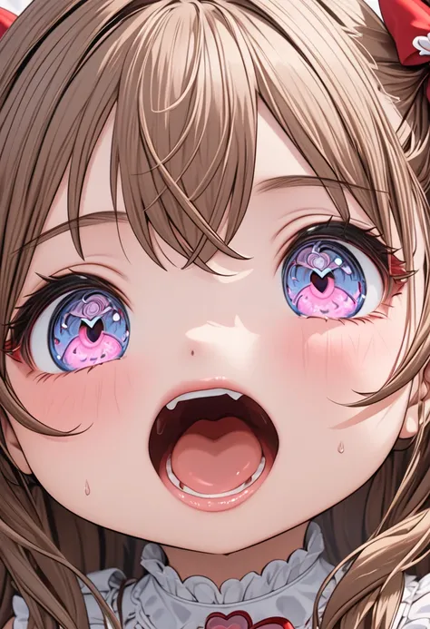 close-up of face, cute chibi girl in love for the first time, pupils are heart-shaped, panic expression, heart is pounding, about to faint, ultra detailed, absolutely resolution, masterpiece