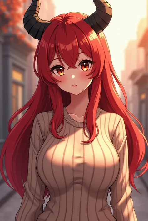  red hair, Big Breasts , kind,Dragon Horn,Vertical Sweater,anime