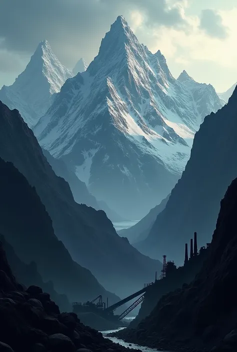 Silhouette of mountains with mines and machines