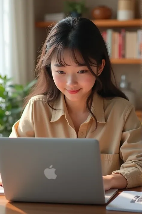 please create an image of girl worked in laptop 