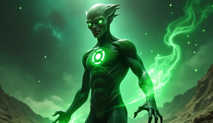 An alien dressed as a Green Lantern 