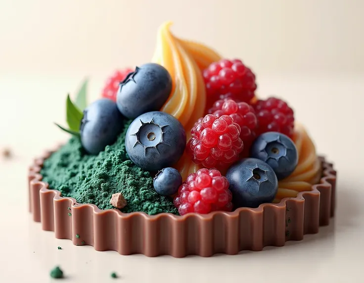 Spirulina, blue berry, cranberry, caramel, milk chocolate