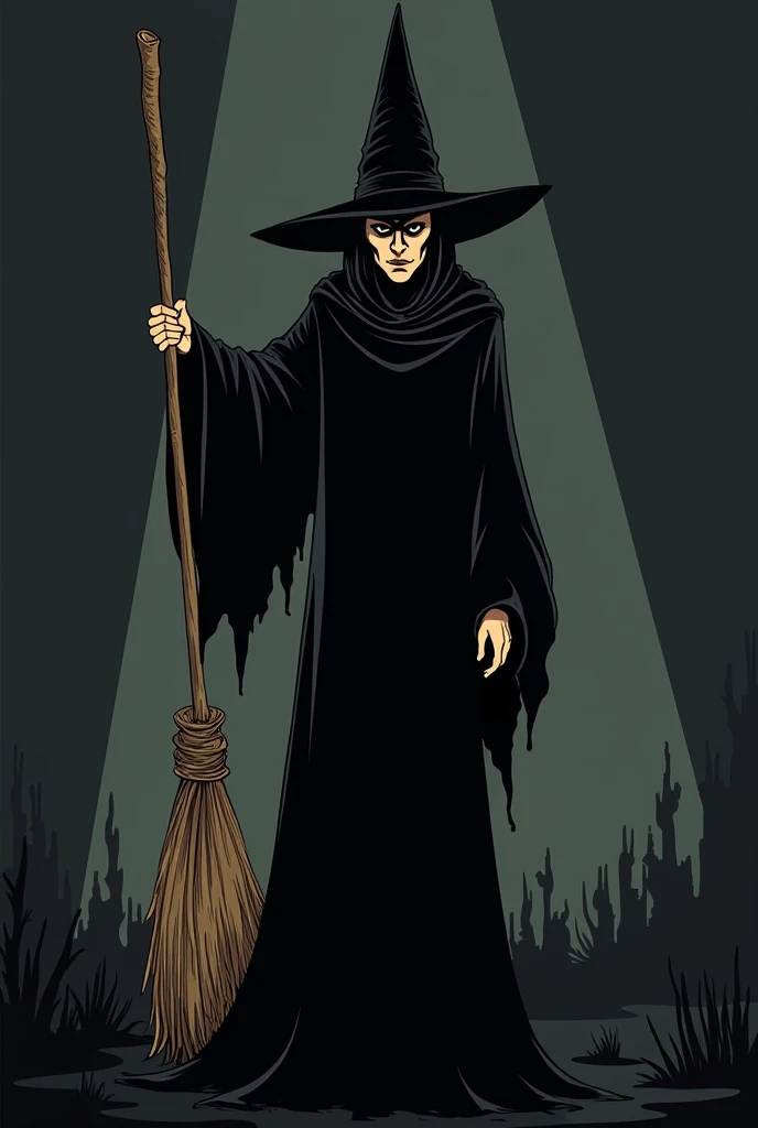 Witch holding a broom black cartone