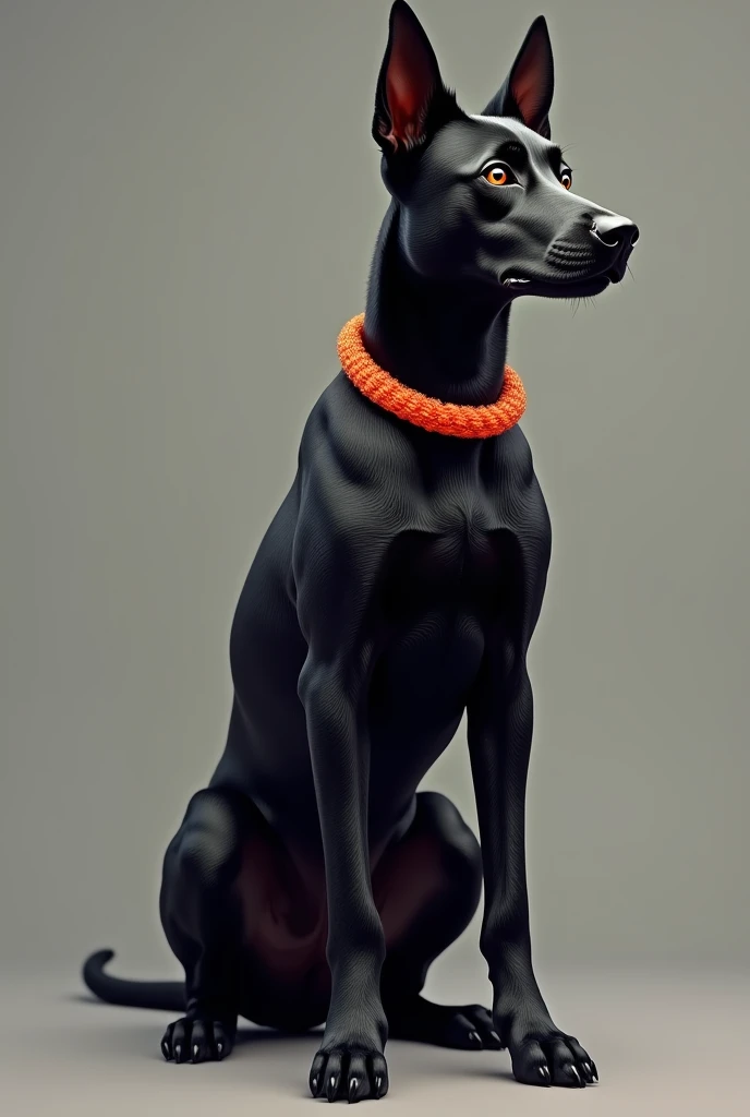 Black dog with Breton spaniel cross, berger malinois, female, s, orange necklace 