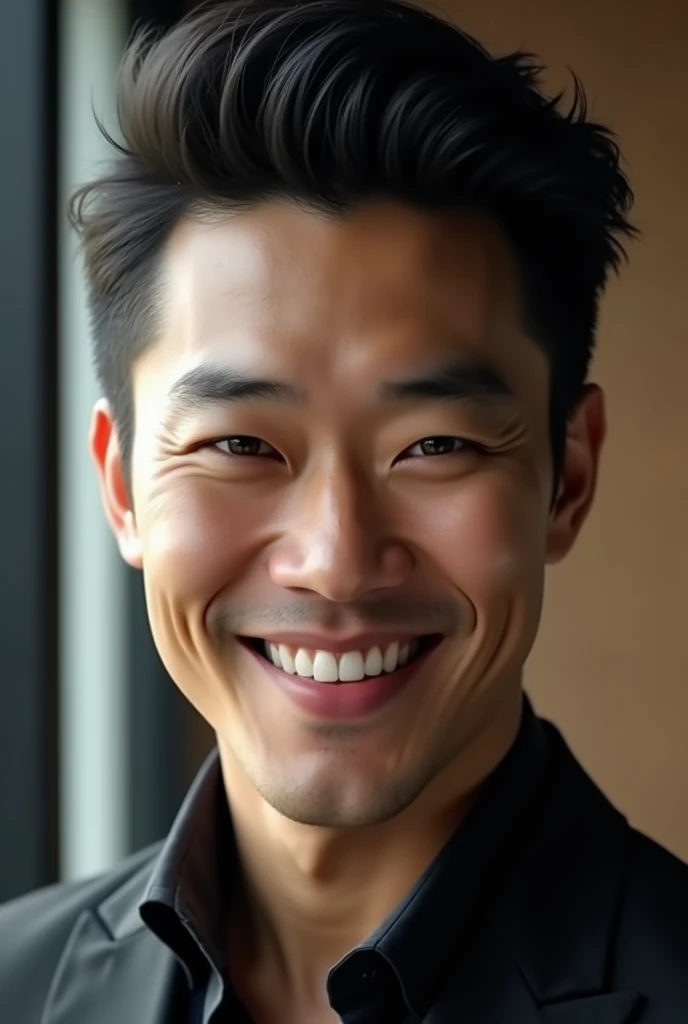 a slickly smiling Asian man