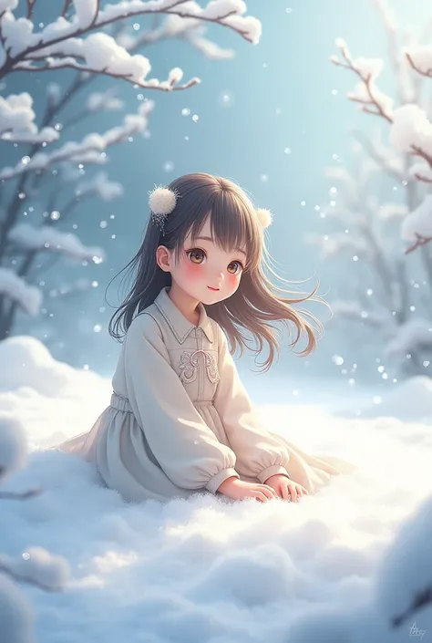 cute pretty anime girl、Snow Scene