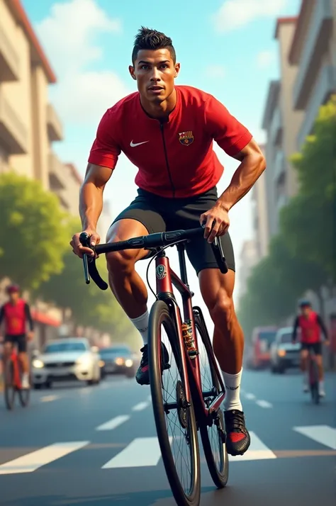 Ronaldo cycling and sitting on back in cycle