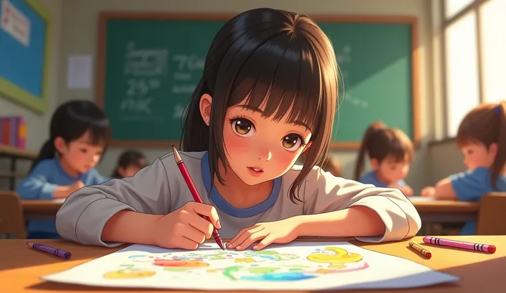 girl coloring in classroom 