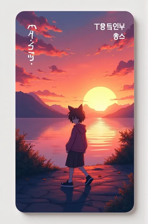 A Touch n go card, front and back view, with anime and sunset view on the card