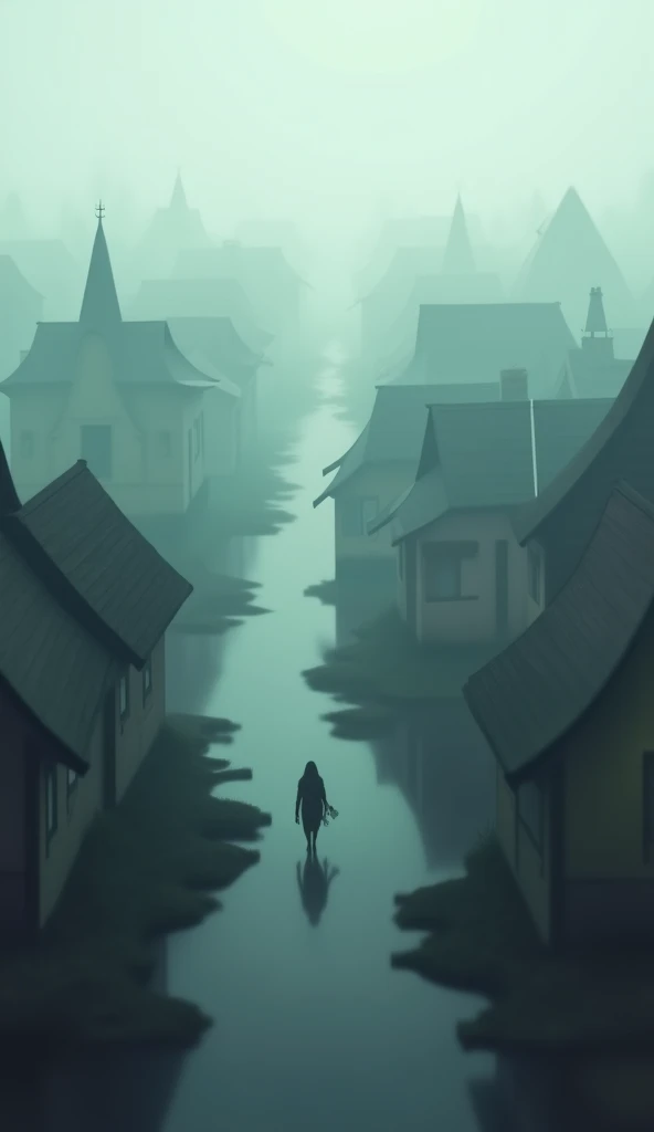 A town with blurry houses without people.