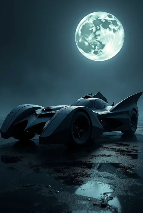 Outside side profile of the batmobile at night 