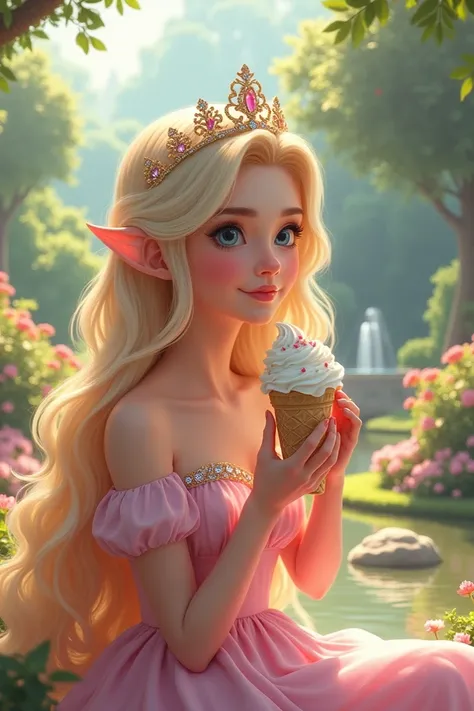 The beautiful princess is eating ice cream 