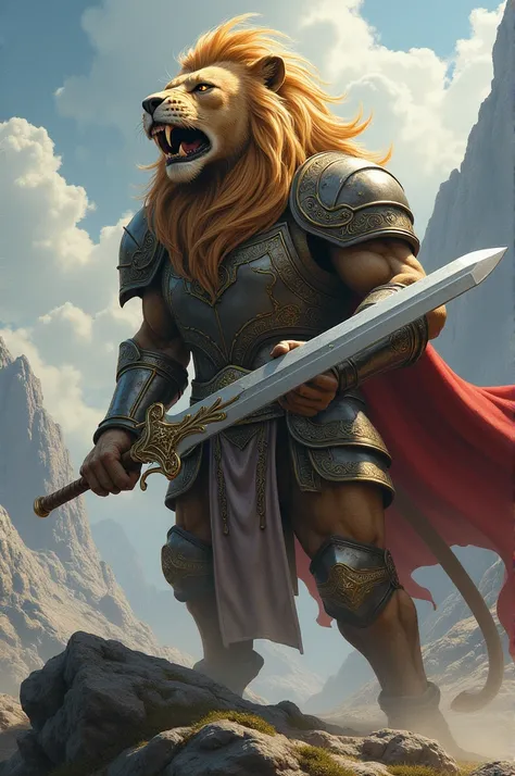 Lion with a big sword with armor