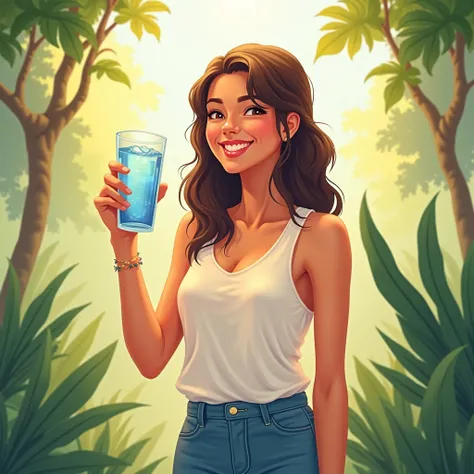 illustration A happy and healthy person holding a glass of water