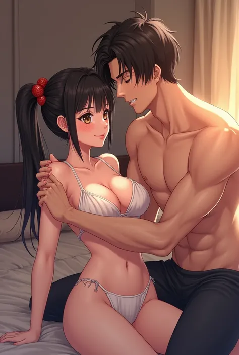 Anime girl tickled on her exposed armpits by handsome man inappropriate style